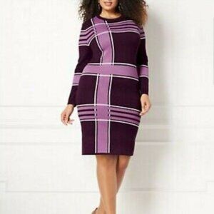 Eva Mendes New York & Co | Sweater Dress Bodycon Purple Burgundy Plaid Size XS